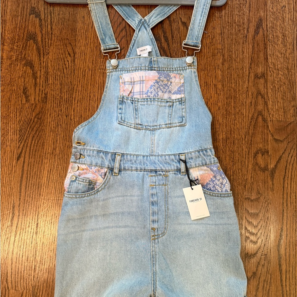 Forever 21 Light Blue Denim Overalls with Patterned Accents